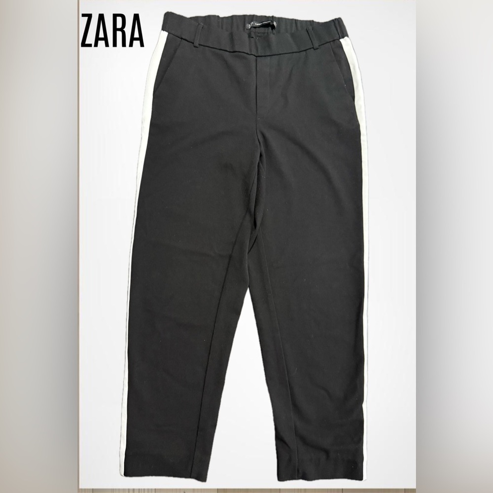 Zara Black Pants with White Stripes